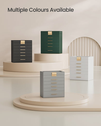 6-Tier Jewellery Box with Glass Lid Cloud White and Gold Colour - image 23
