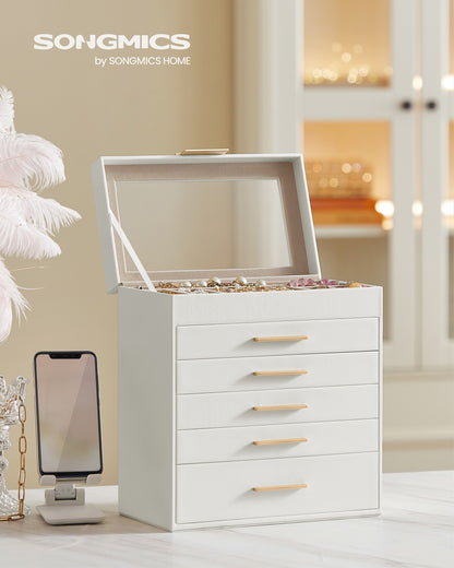 6-Tier Jewellery Box with Glass Lid Cloud White and Gold Colour - image 3