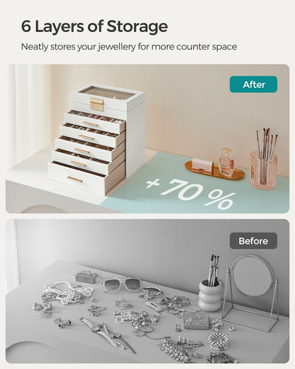 6-Tier Jewellery Box with Glass Lid Cloud White and Gold Colour - image 7