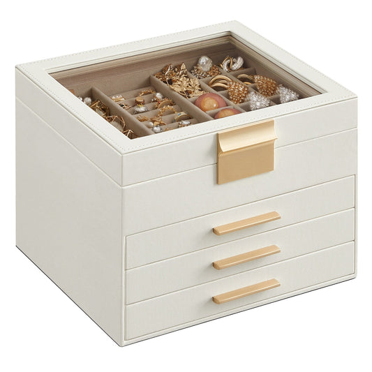 4-Layer Jewellery Box with 3 Drawers Cloud White and Gold - image 1