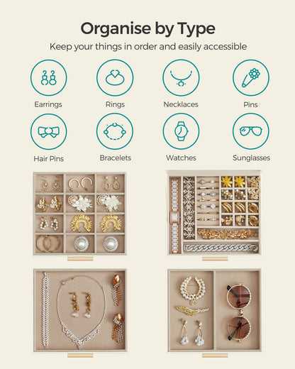 4-Layer Jewellery Box with 3 Drawers Cloud White and Gold - image 5
