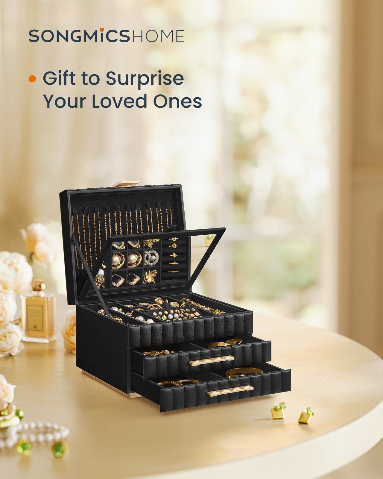 ANAH Collection - 3-Tier Jewellery Box with Mirror Ink Black - image 2
