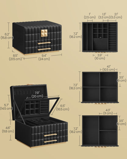 ANAH Collection - 3-Tier Jewellery Box with Mirror Ink Black - image 5