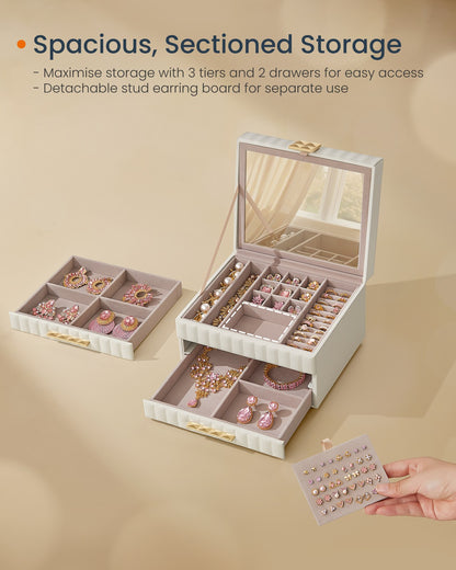 ANAH Collection - 3-Tier Jewellery Box with Mirror Cloud White - image 4