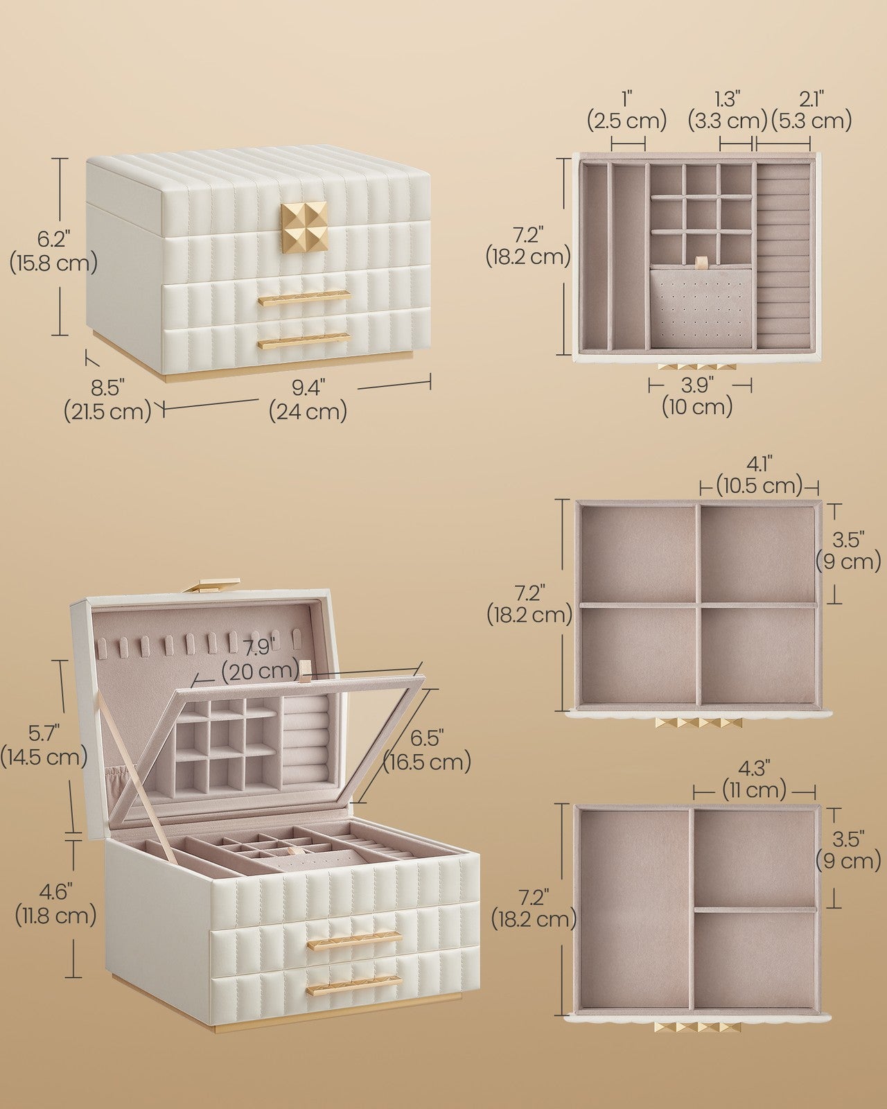 ANAH Collection - 3-Tier Jewellery Box with Mirror Cloud White - image 5