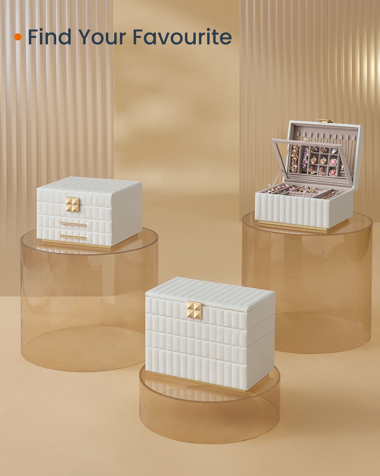 ANAH Collection - 3-Tier Jewellery Box with Mirror Cloud White - image 6
