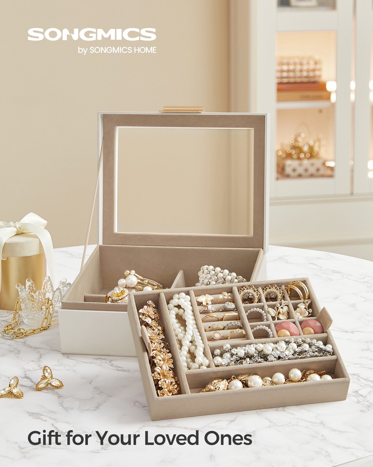 2-Layer Jewellery Organiser with Removable Tray Cloud White - image 2