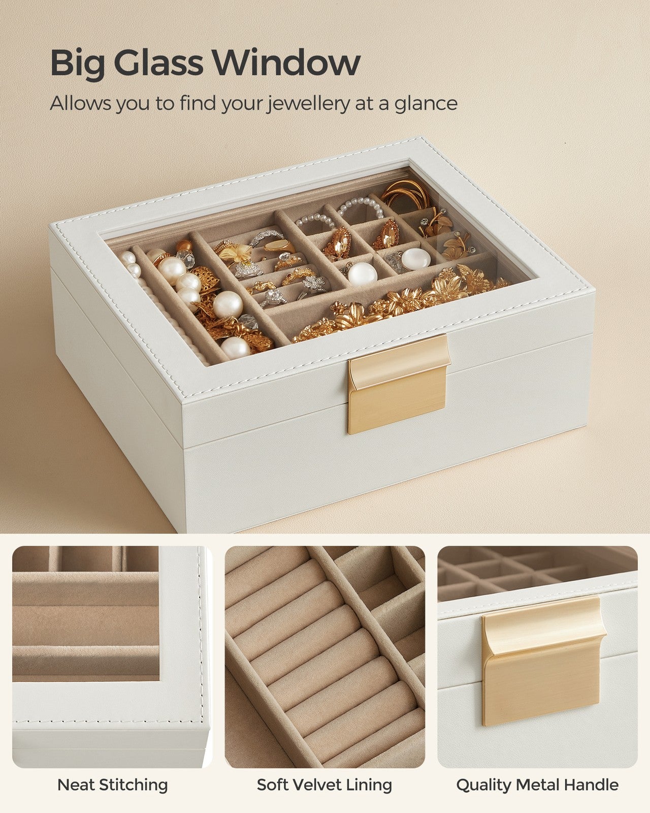 2-Layer Jewellery Organiser with Removable Tray Cloud White - image 3