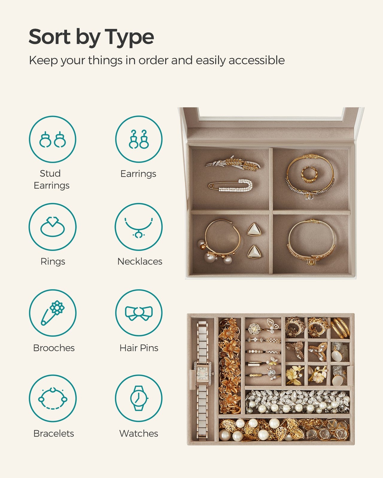 2-Layer Jewellery Organiser with Removable Tray Cloud White - image 4