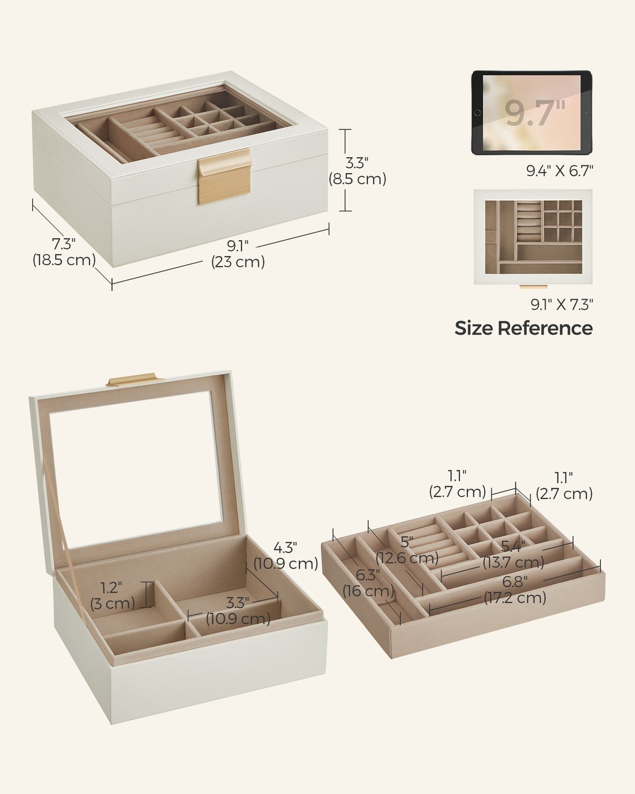 2-Layer Jewellery Organiser with Removable Tray Cloud White - image 5