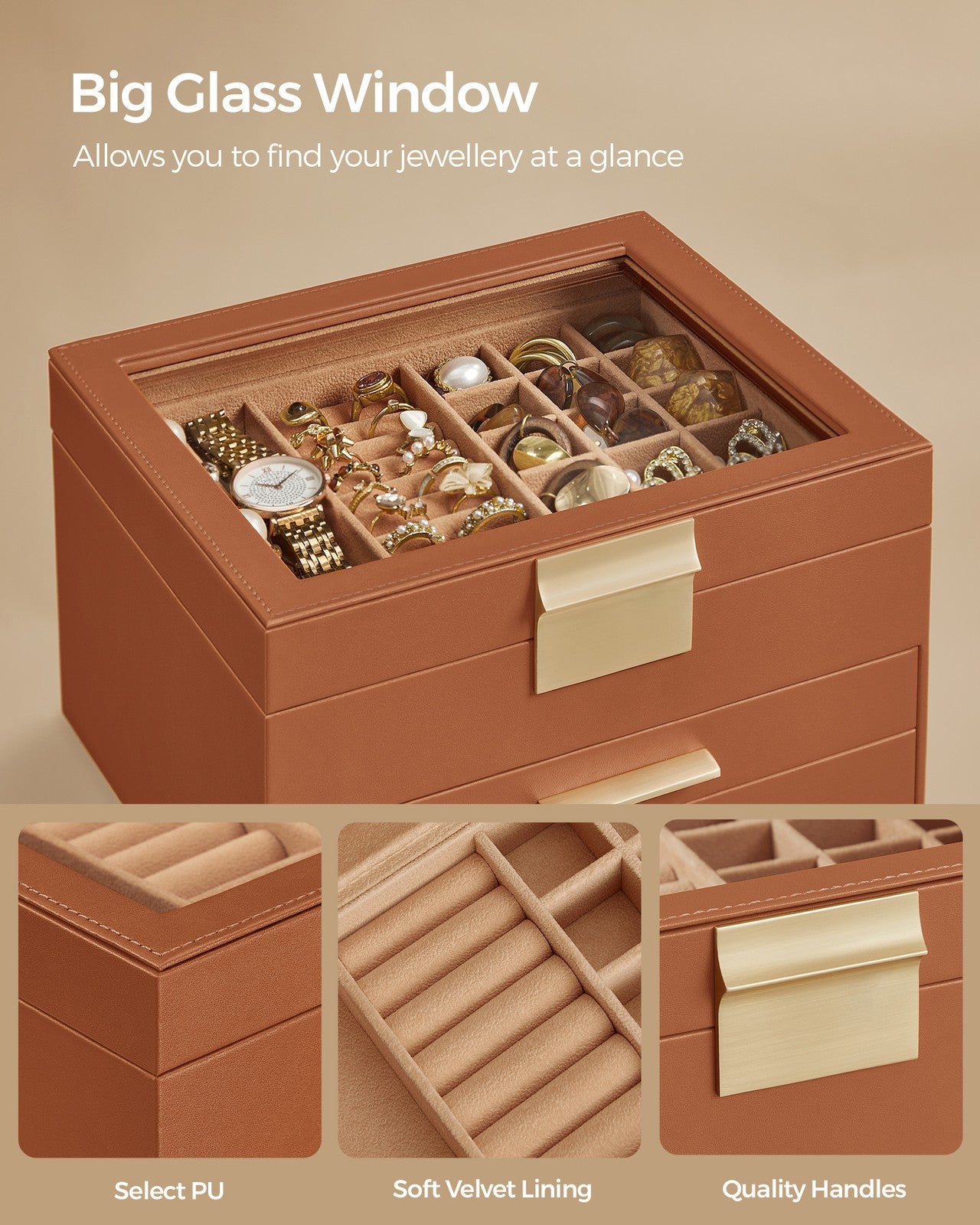 4-Layer Jewellery Box with 3 Drawers Cloud White and Gold - image 15