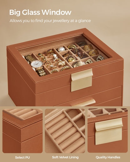 4-Layer Jewellery Box with 3 Drawers Cloud White and Gold - image 15