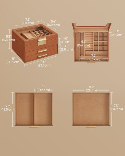 4-Layer Jewellery Box with 3 Drawers Cloud White and Gold - image 16