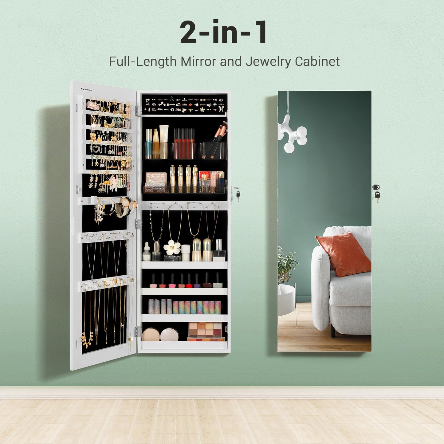 Mirror Jewelry Cabinet Armoire White - image 4