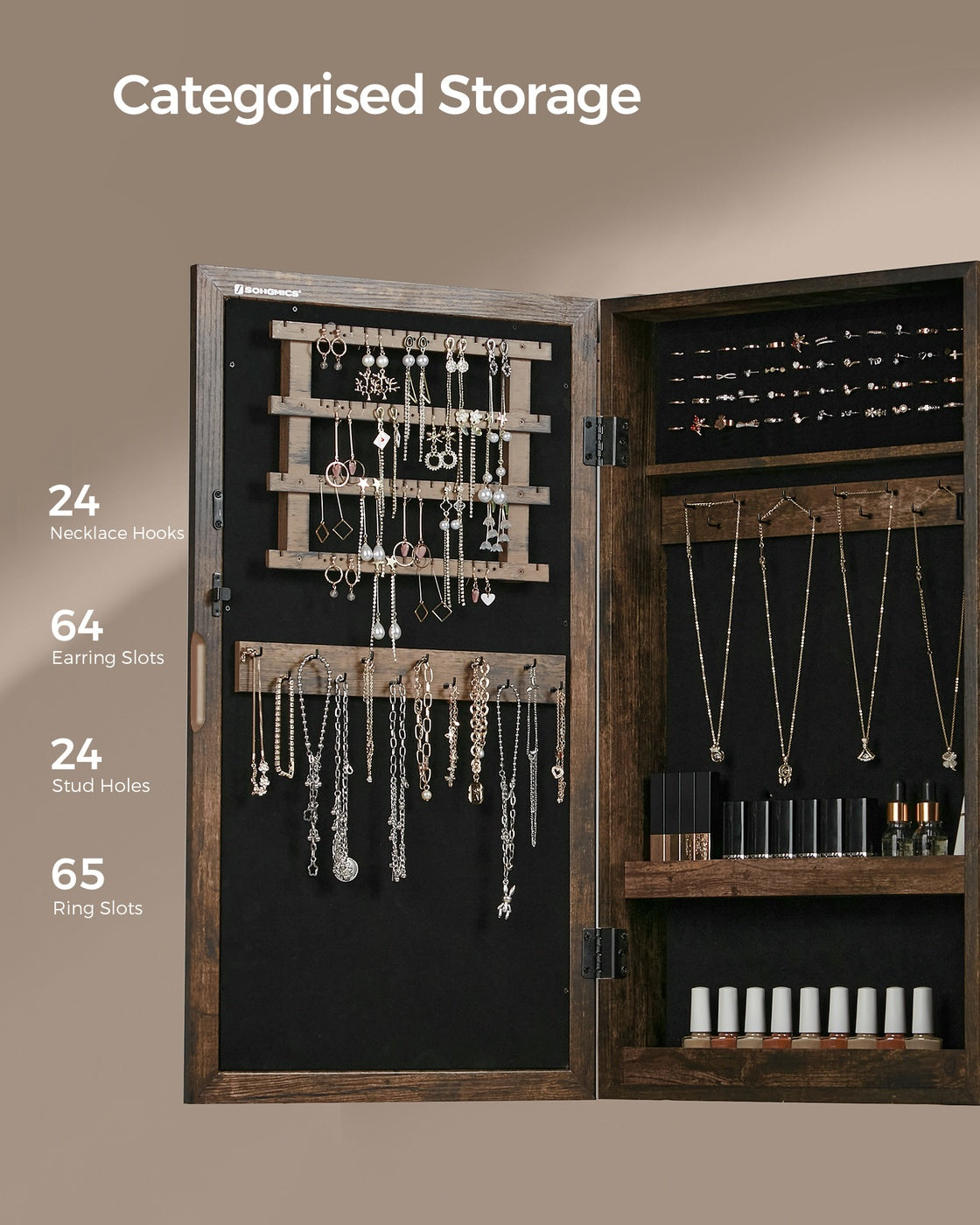 Wall-Mounted Jewellery Cabinet, Mirror with Storage - image 12