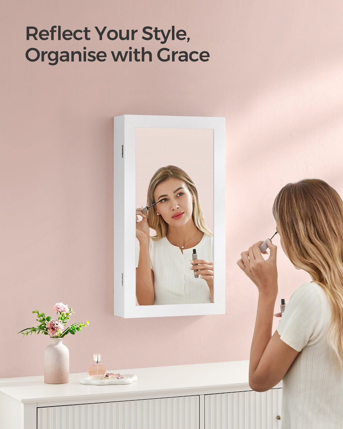 Wall-Mounted Jewellery Cabinet, Mirror with Storage - image 3