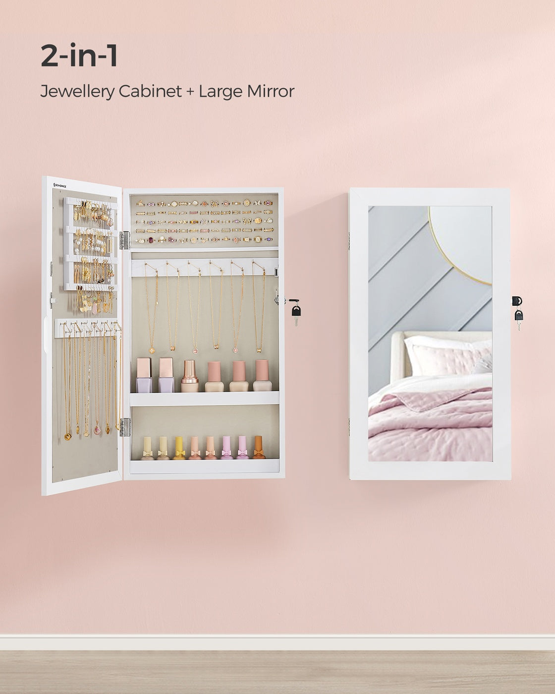 Wall-Mounted Jewellery Cabinet, Mirror with Storage - image 4