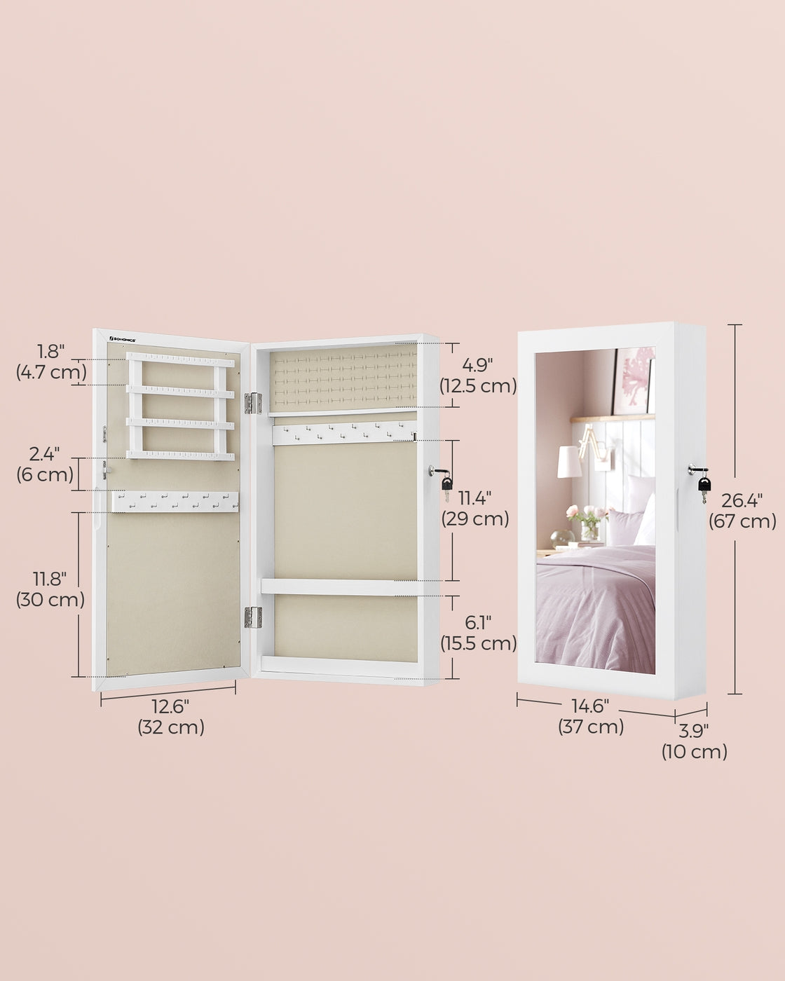 Wall-Mounted Jewellery Cabinet, Mirror with Storage - image 6