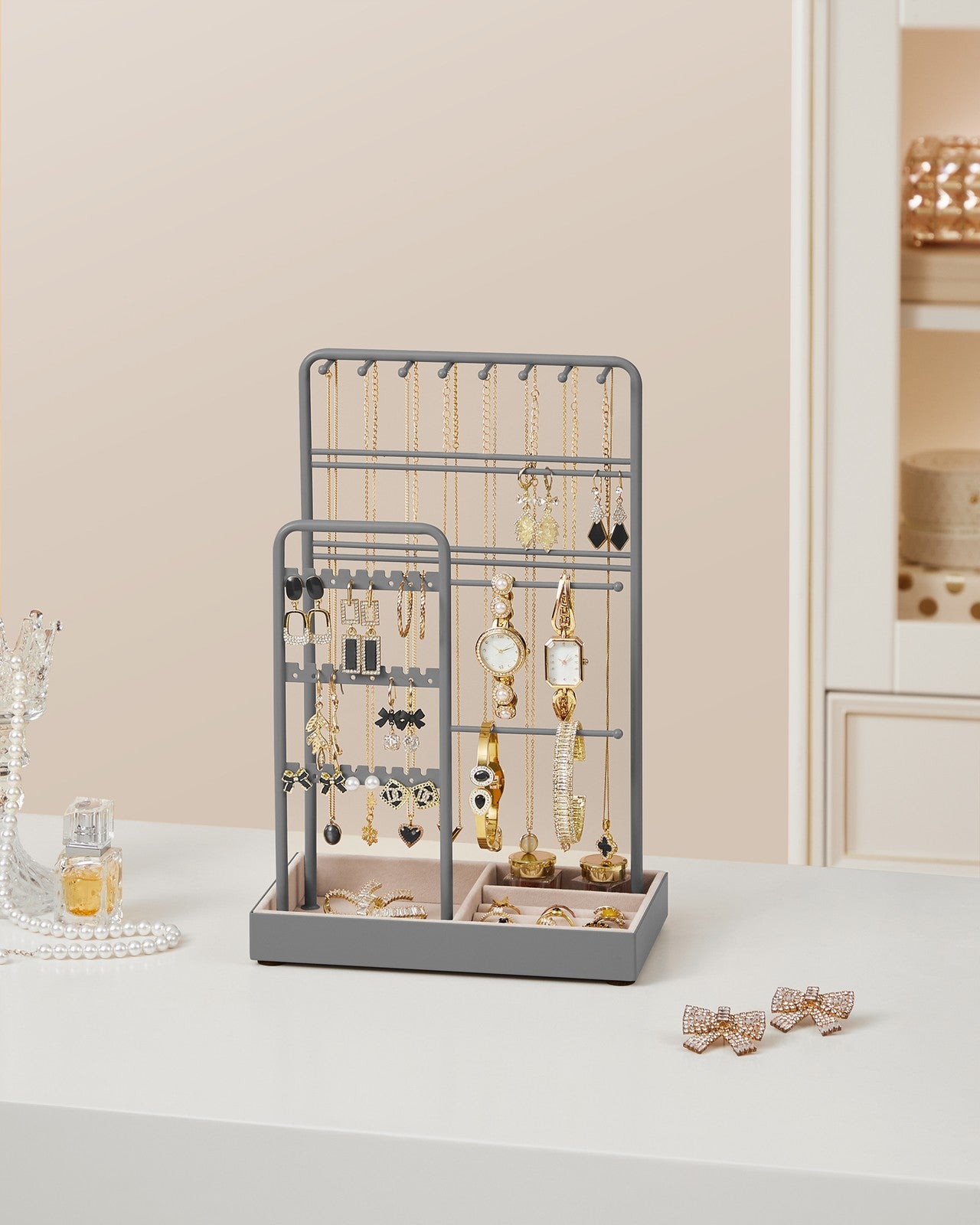 Jewellery Display Stand with Gold Metal Frame and Velvet Tray - image 27