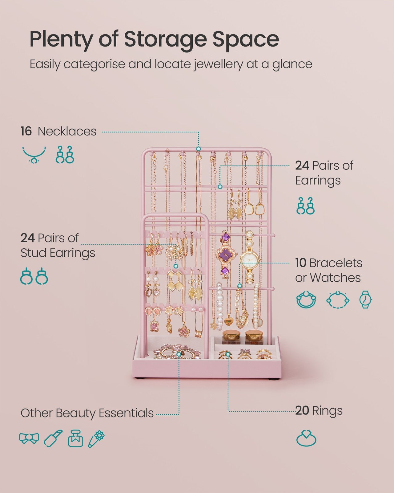 Jewellery Display Stand with Gold Metal Frame and Velvet Tray - image 36