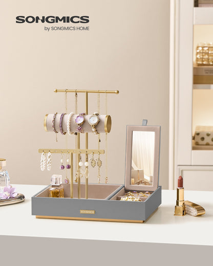 Metal Jewellery Stand with Mirror Dove Grey and Gold - image 2