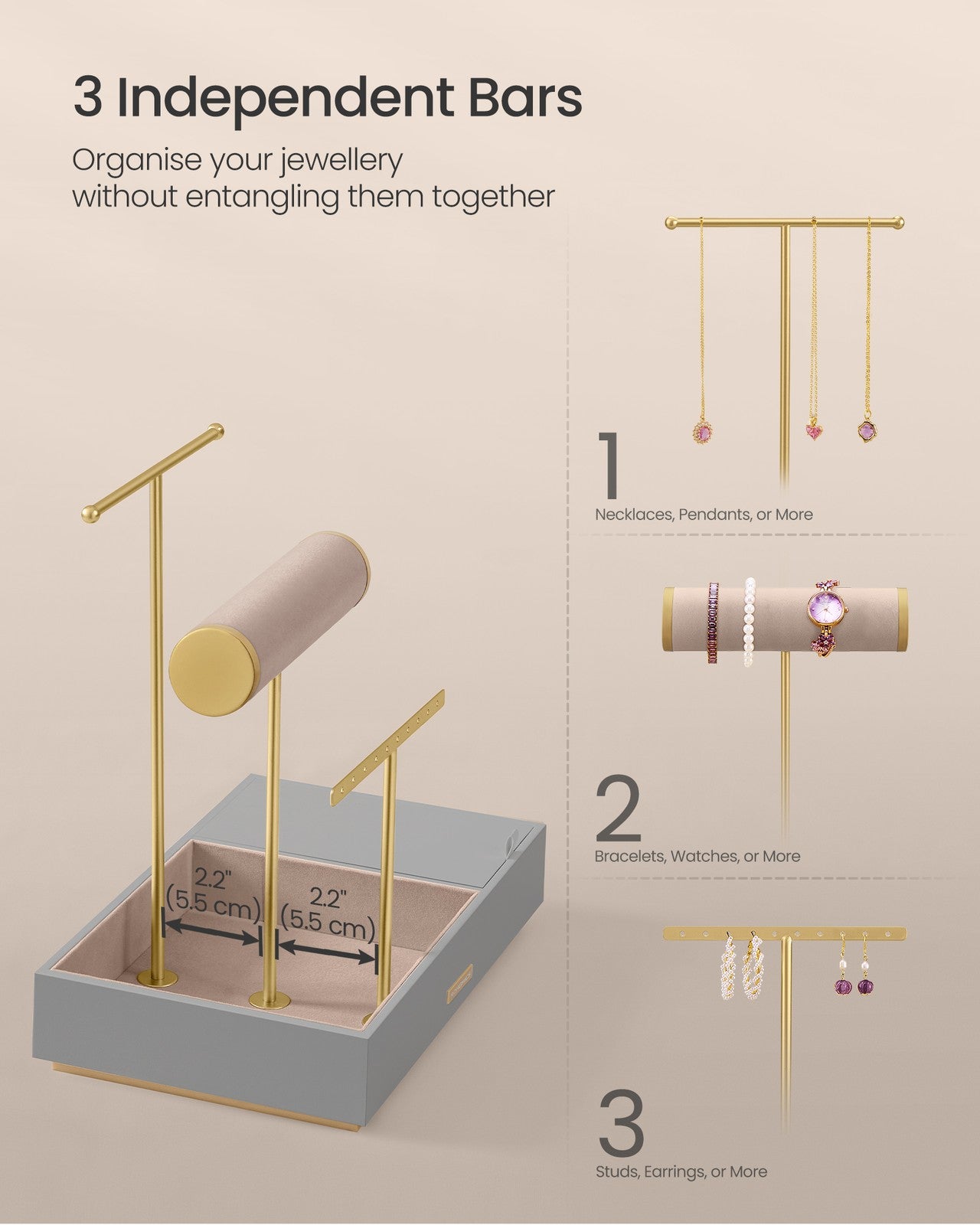 Metal Jewellery Stand with Mirror Dove Grey and Gold - image 3