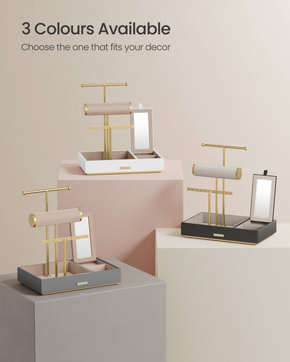 Metal Jewellery Stand with Mirror Dove Grey and Gold - image 6
