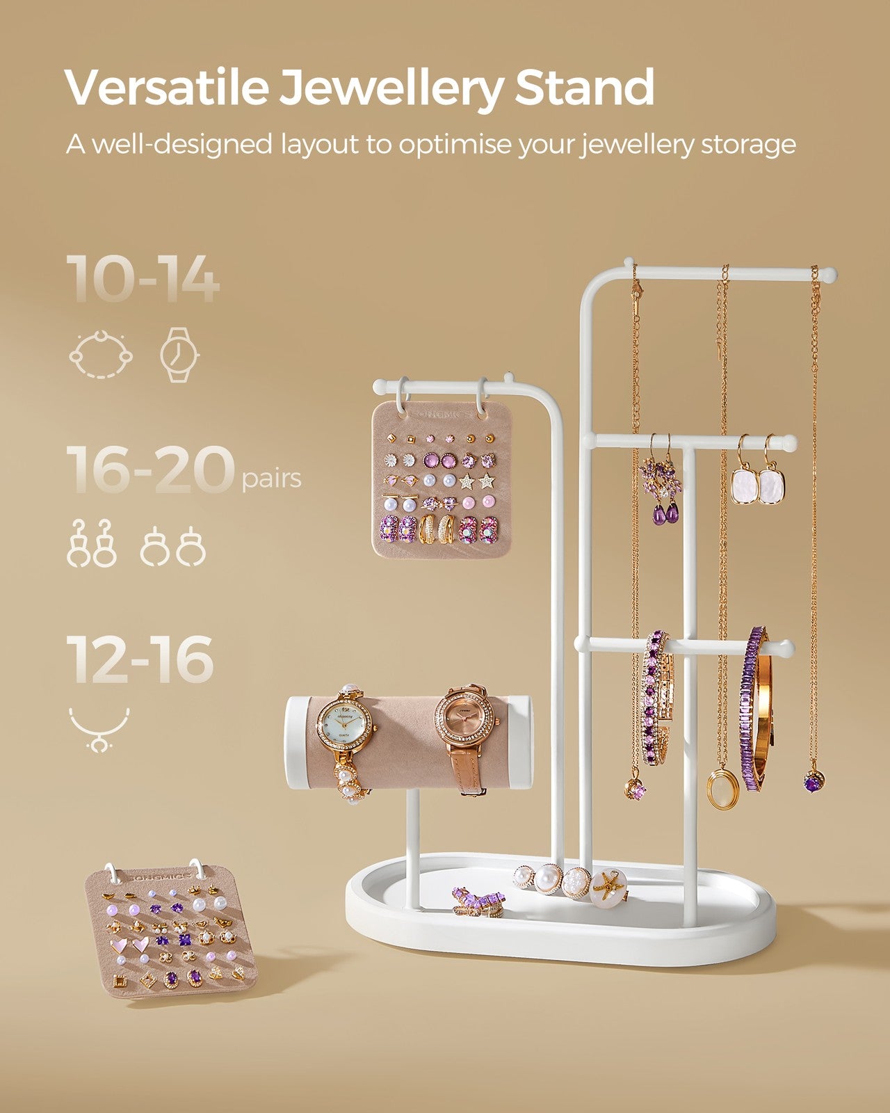 Jewellery Stand with 4 Hanging Rods Cloud White - image 3