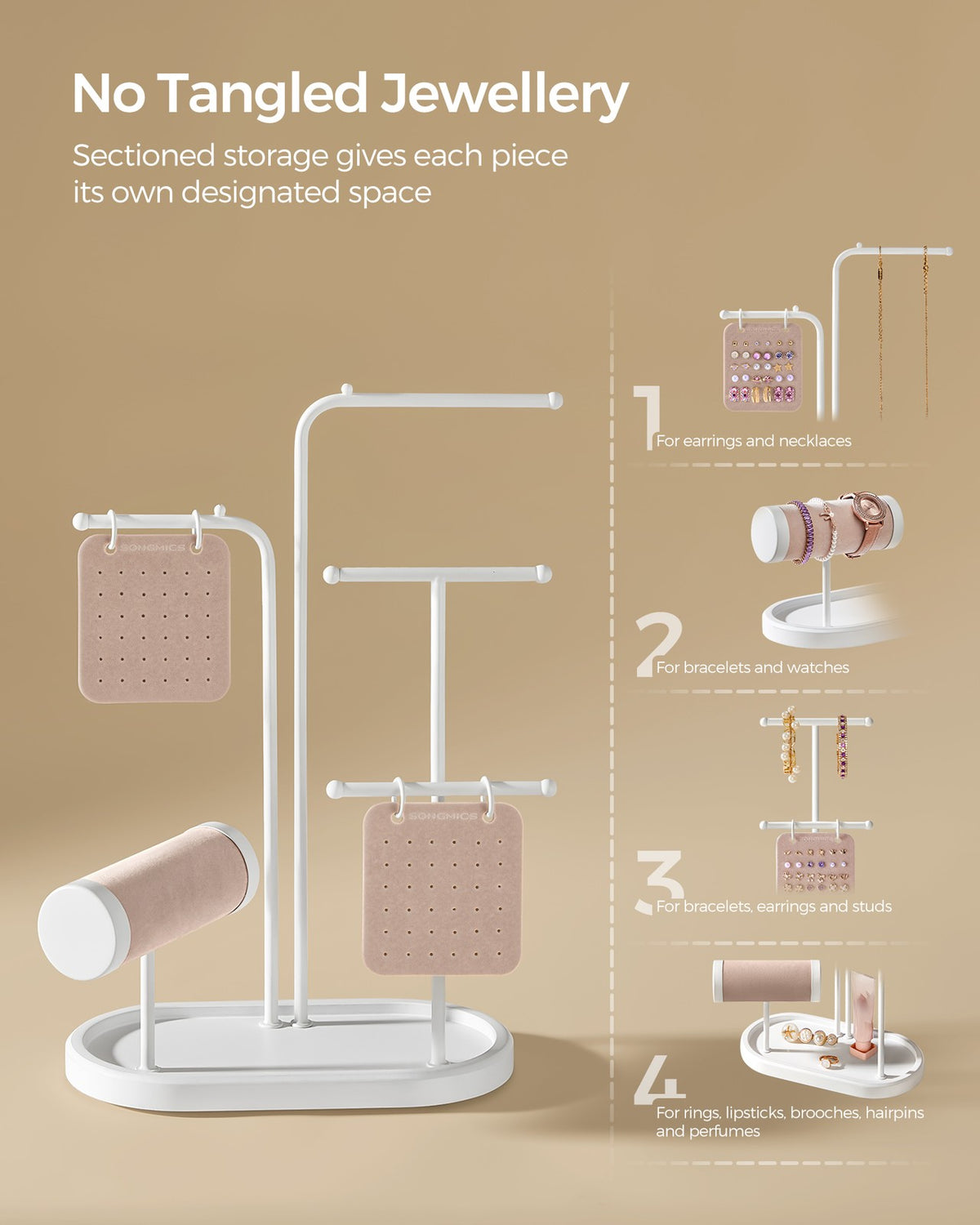 Jewellery Stand with 4 Hanging Rods Cloud White - image 4