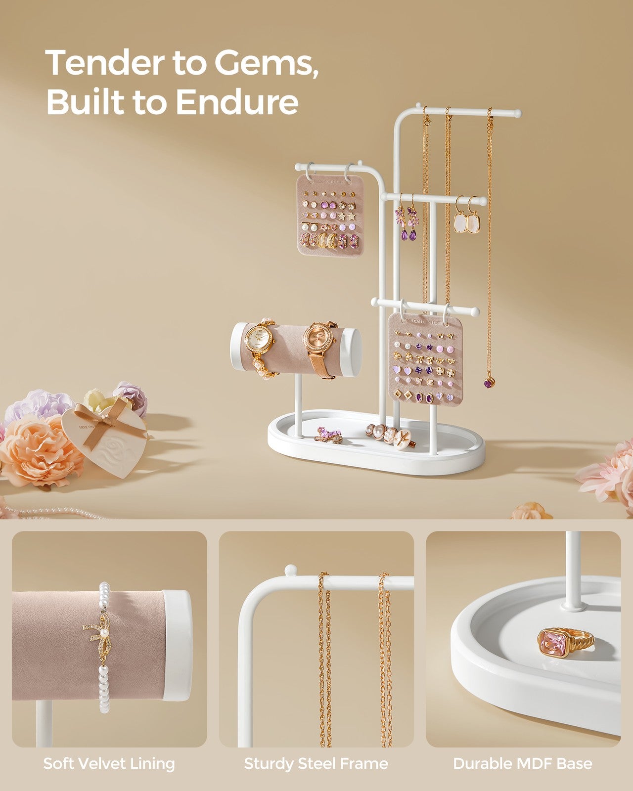 Jewellery Stand with 4 Hanging Rods Cloud White - image 5