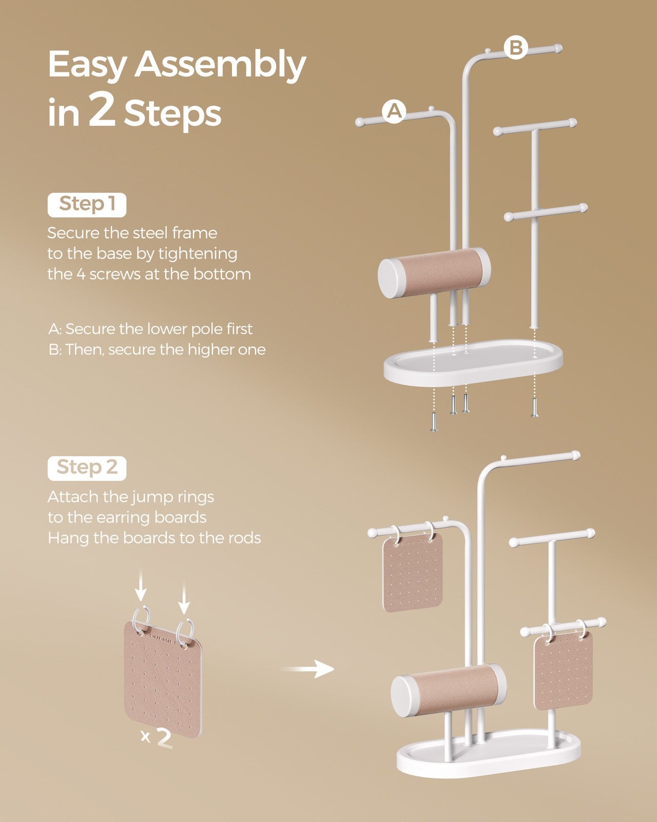 Jewellery Stand with 4 Hanging Rods Cloud White - image 7