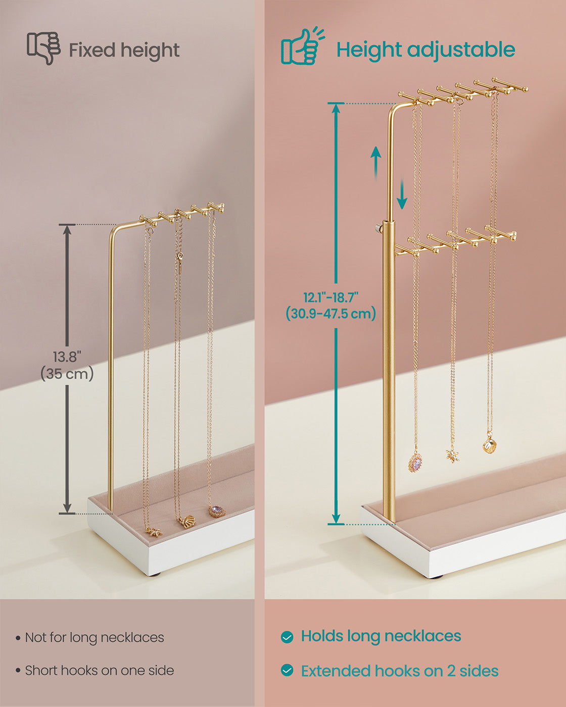 Jewellery organiser with metal frame and adjustable velvet stand - image 10