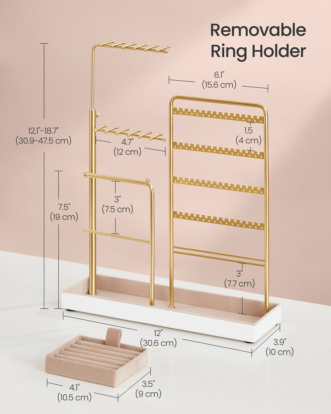 Jewellery organiser with metal frame and adjustable velvet stand - image 11