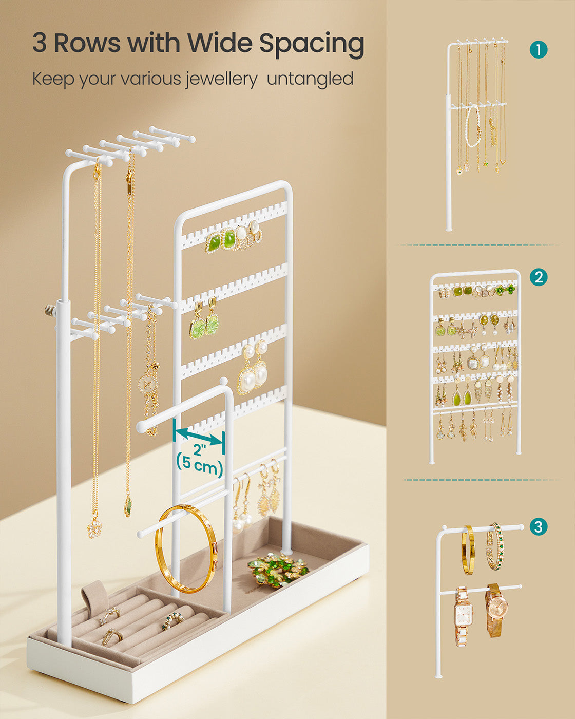 Jewellery organiser with metal frame and adjustable velvet stand - image 3