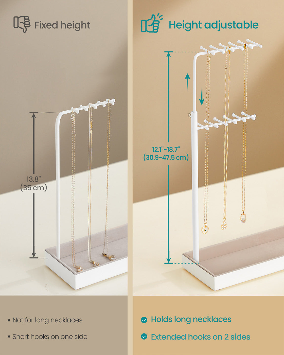 Jewellery organiser with metal frame and adjustable velvet stand - image 4
