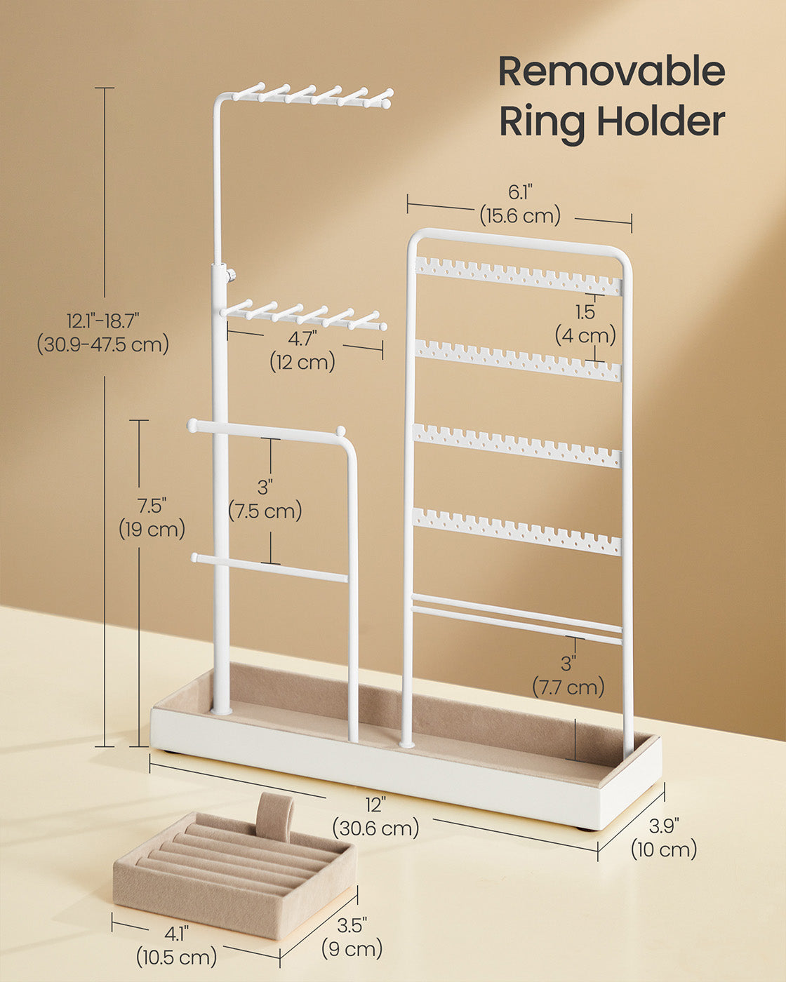 Jewellery organiser with metal frame and adjustable velvet stand - image 5