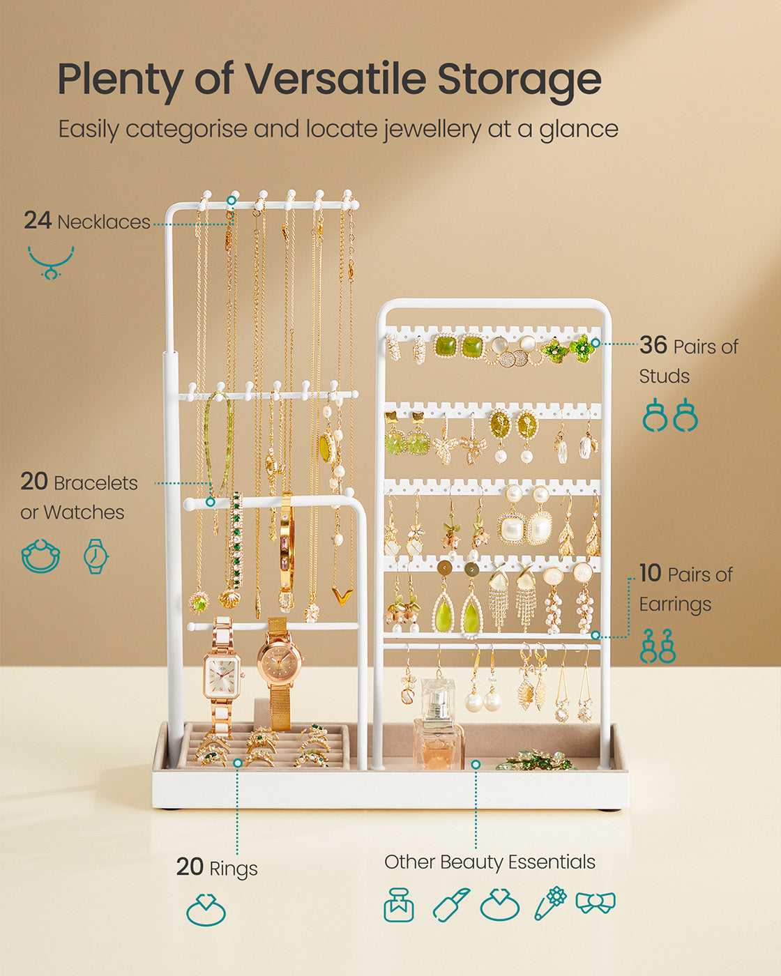 Jewellery organiser with metal frame and adjustable velvet stand - image 6
