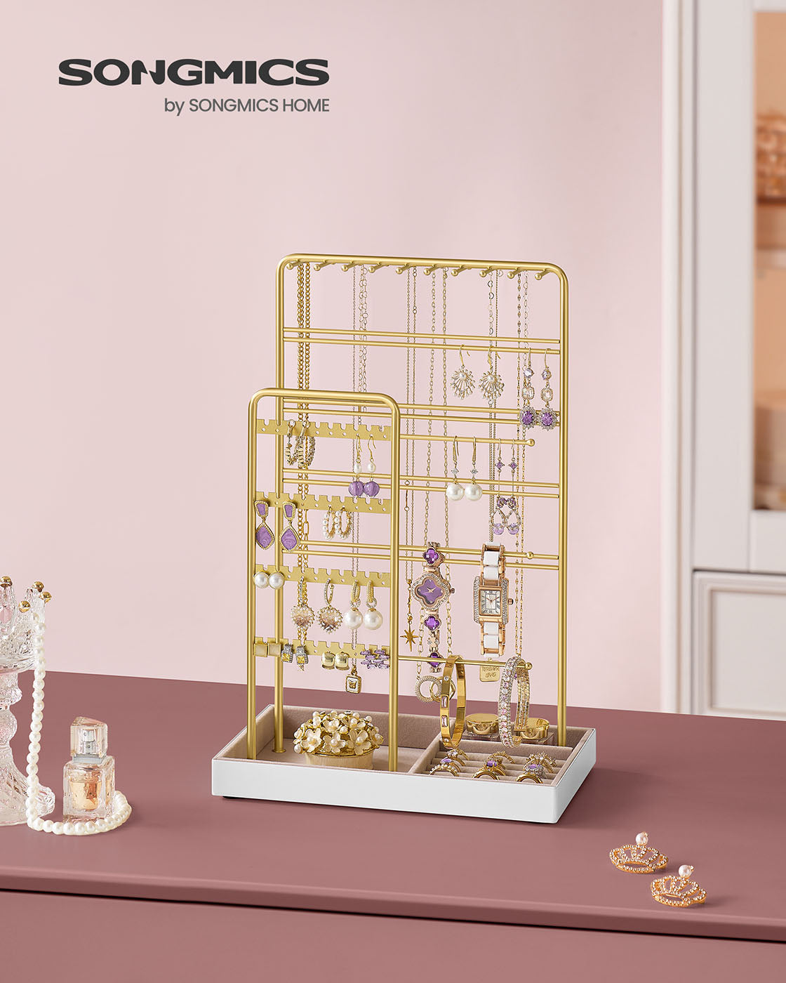 Jewellery Display Stand with Gold Metal Frame and Velvet Tray - image 40
