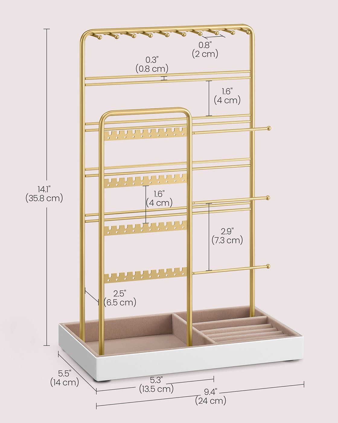 Jewellery Display Stand with Gold Metal Frame and Velvet Tray - image 43