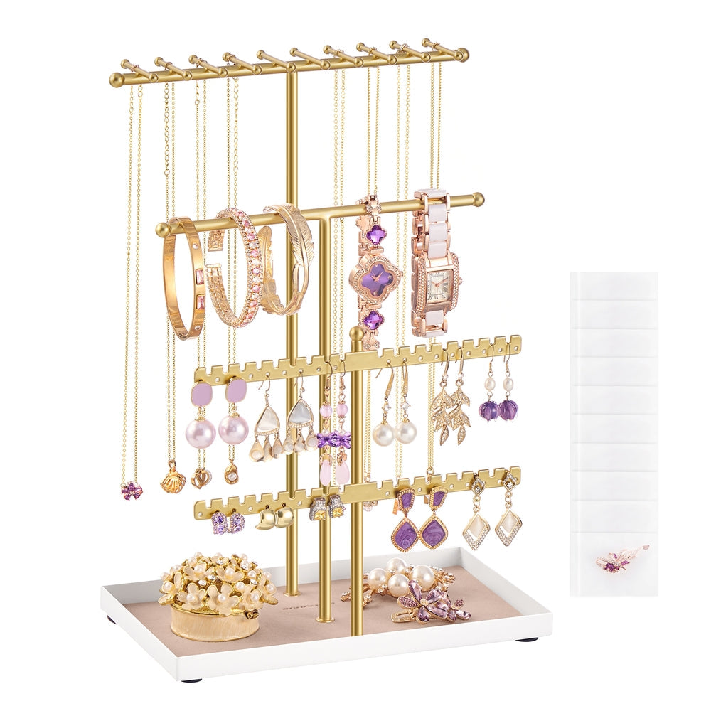 Jewellery Stand with Metal Frame and Velvet Tray Pale Gold - image 1