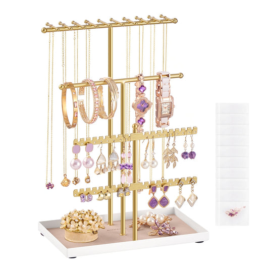 Jewellery Stand with Metal Frame and Velvet Tray Pale Gold - image 1
