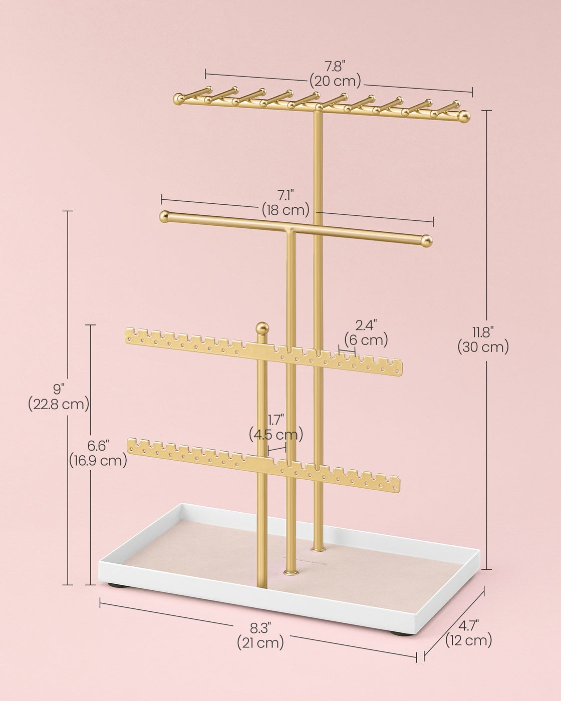 Jewellery Stand with Metal Frame and Velvet Tray Pale Gold - image 5