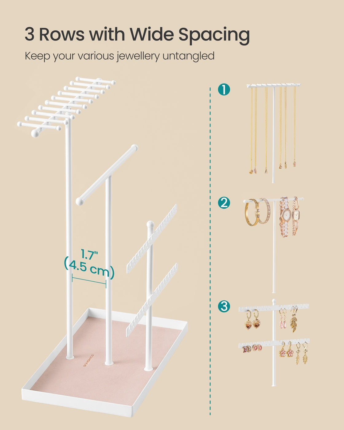 Jewellery Stand with Metal Frame and Velvet Tray Pale Gold - image 9