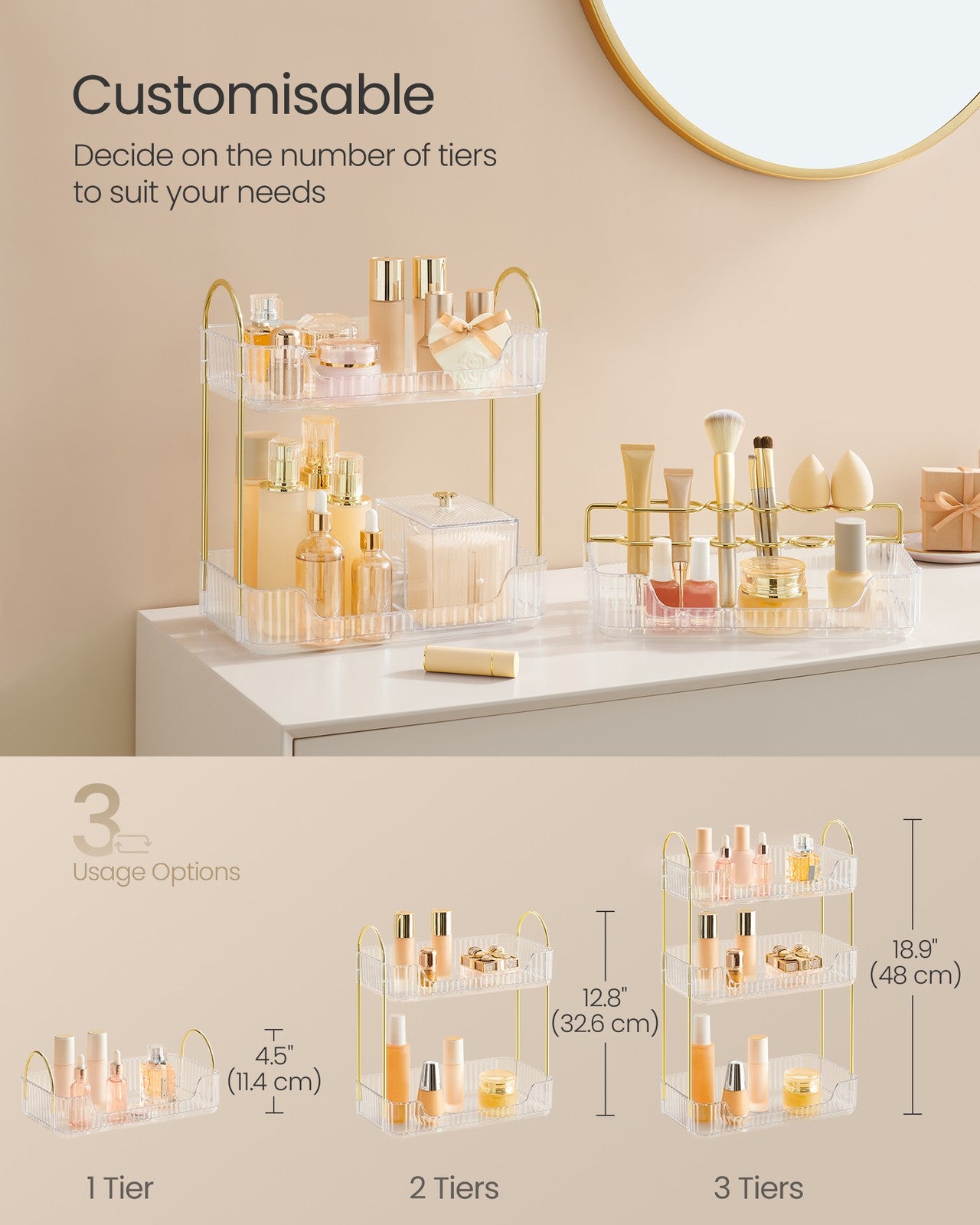 3-Tier Rectangular Makeup Organiser Transparent - image 3
