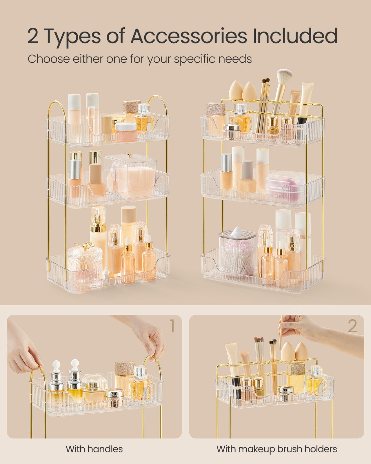3-Tier Rectangular Makeup Organiser Transparent - image 4