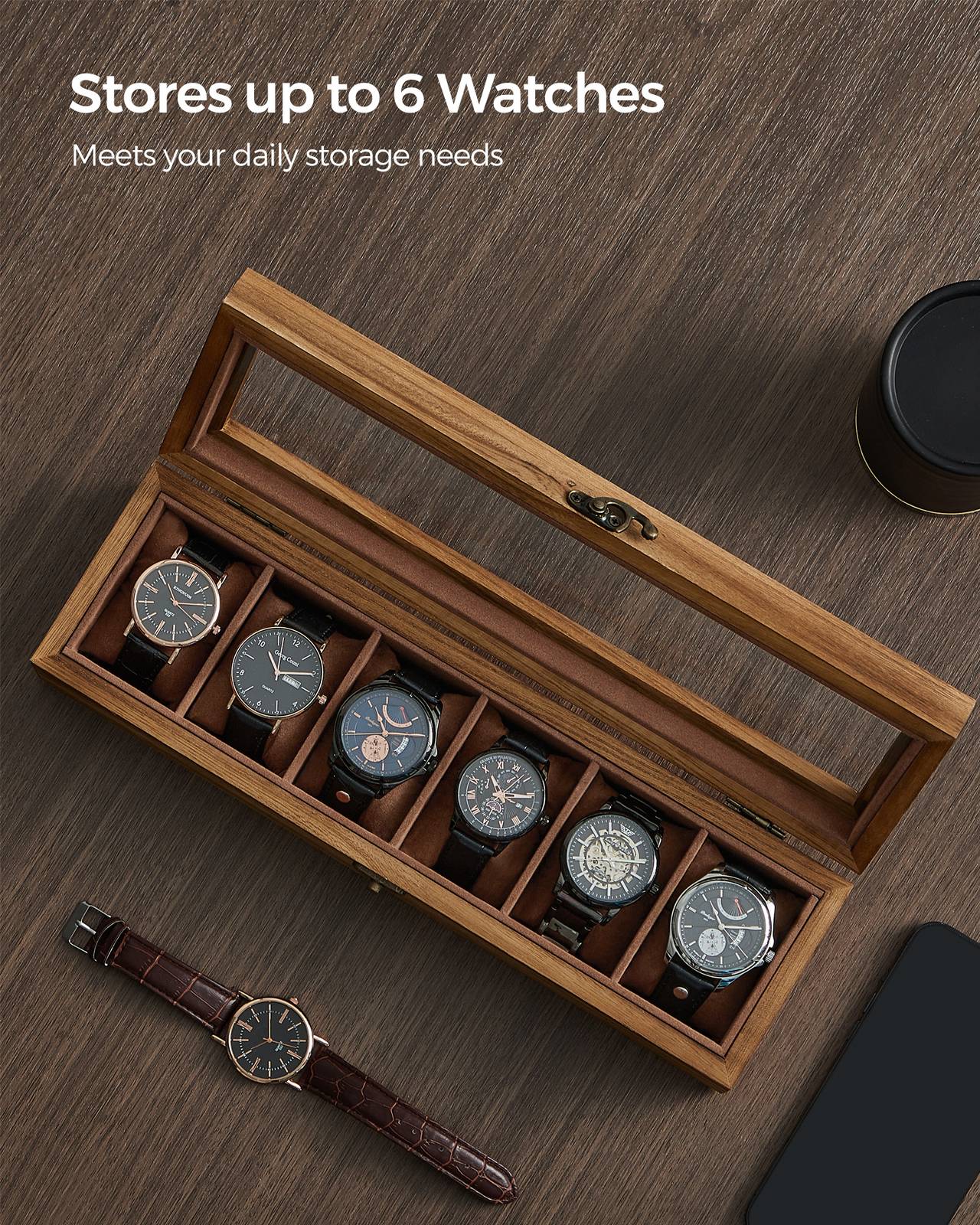 Watch Box with 6 Slots Rustic Walnut - image 3
