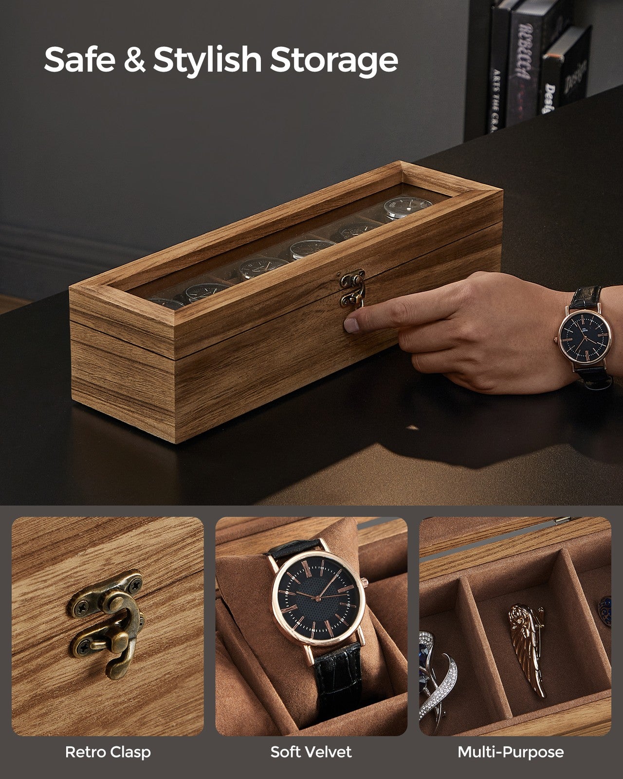 Watch Box with 6 Slots Rustic Walnut - image 4