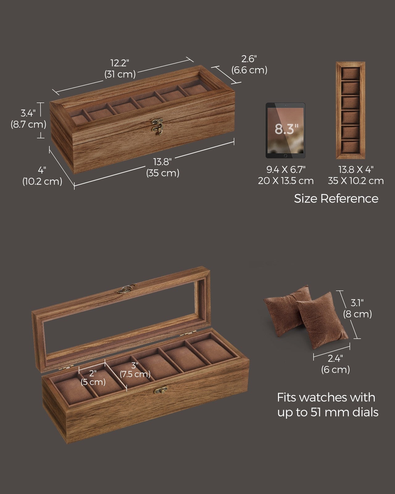Watch Box with 6 Slots Rustic Walnut - image 6