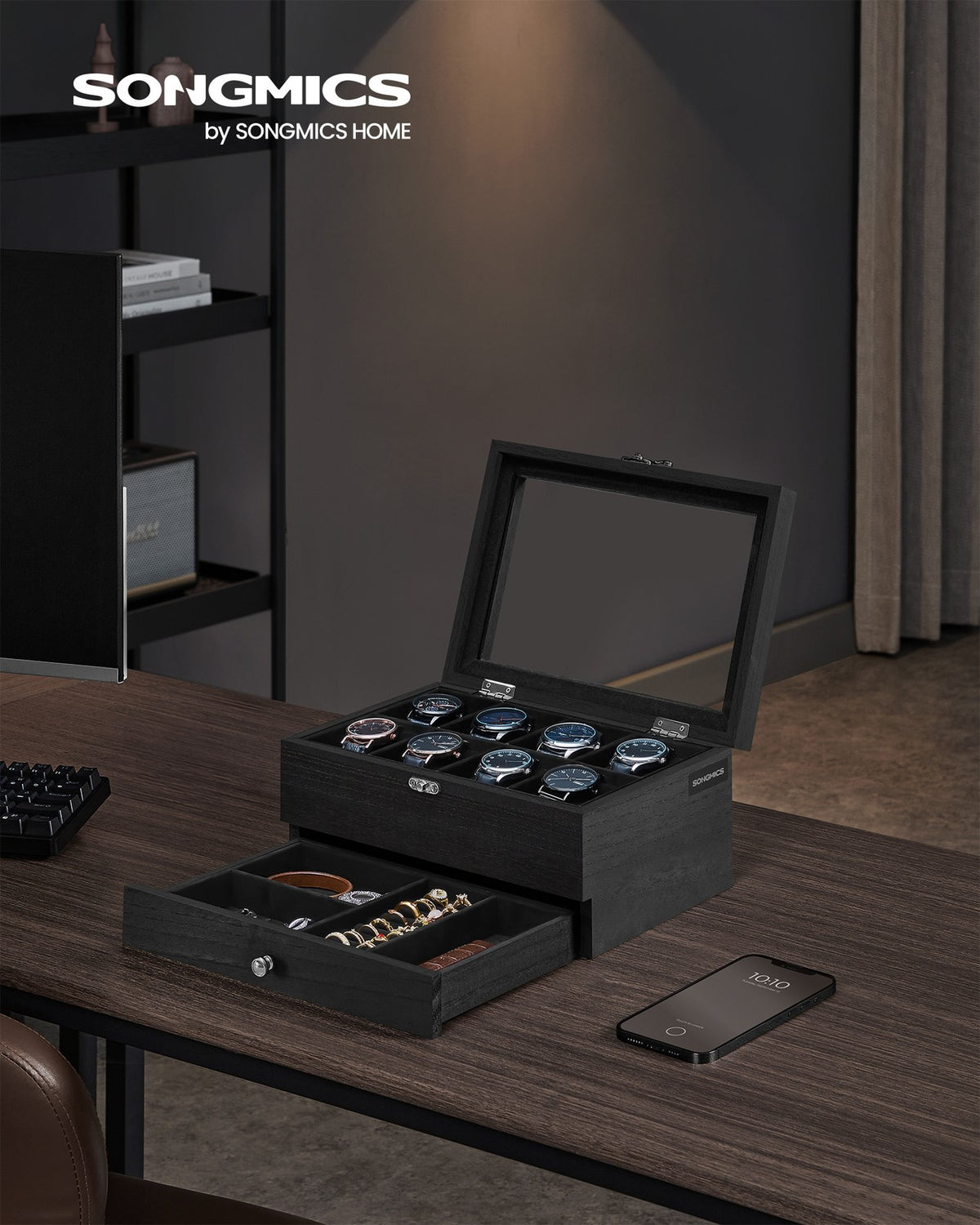 Watch Box with 8 Slots and Watch Pillows Ink Black - image 2