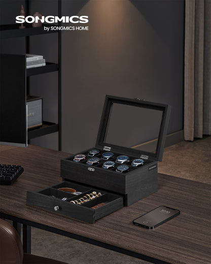 Watch Box with 8 Slots and Watch Pillows Ink Black - image 2